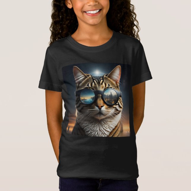 Camiseta Eclipse solar, 2024 gato con eclips solares Glasse (Anverso)