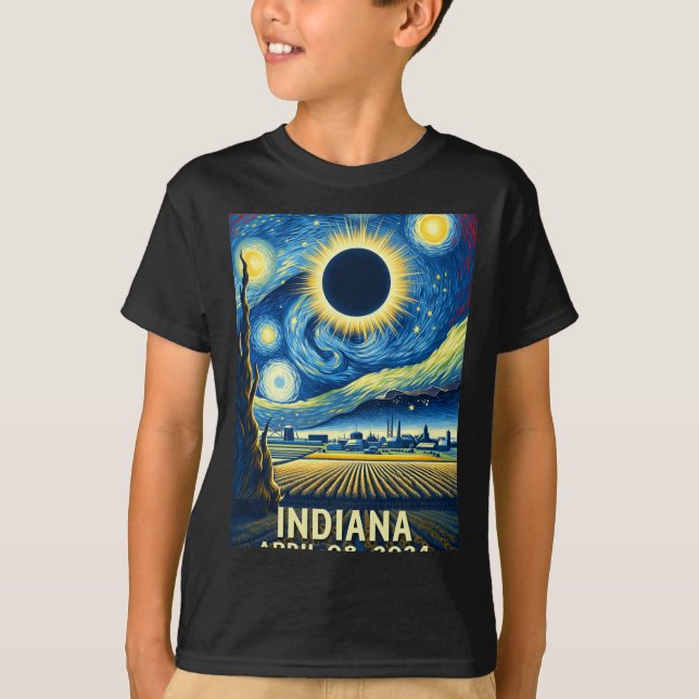 Camiseta Eclipse solar 2024 Noche estrellada de Indiana (Anverso)