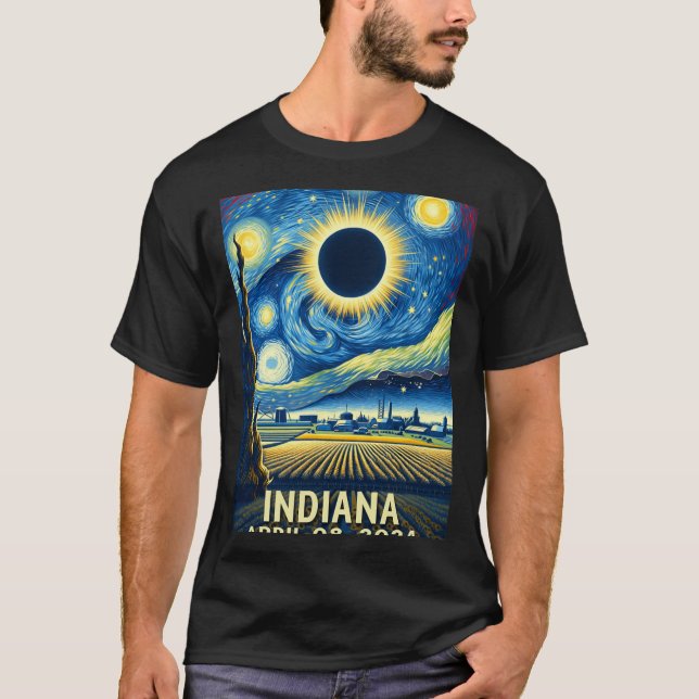 Camiseta Eclipse solar 2024 Noche estrellada de Indiana (Anverso)