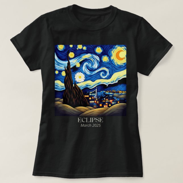 Camiseta Eclipse solar nocturno de Van Gogh Starry (Diseño del anverso)