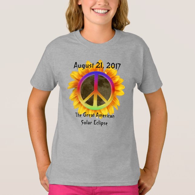 Camiseta Eclipse solar, símbolo de girasol y paz de 2017 (Anverso)