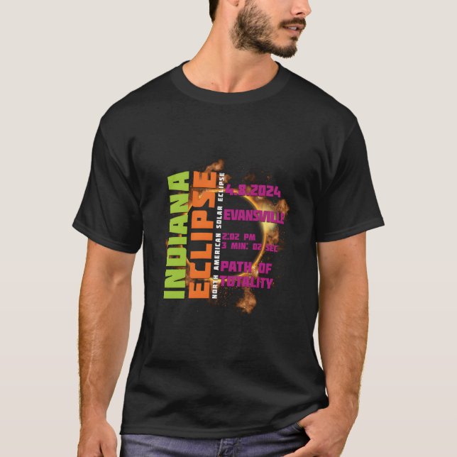 Camiseta Eclipse solar total 2024 Ruta de Indiana Evansvill (Anverso)