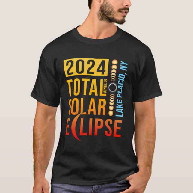 Camiseta Eclipse solar total de 2024 en el lago Placid Nuev (Anverso)