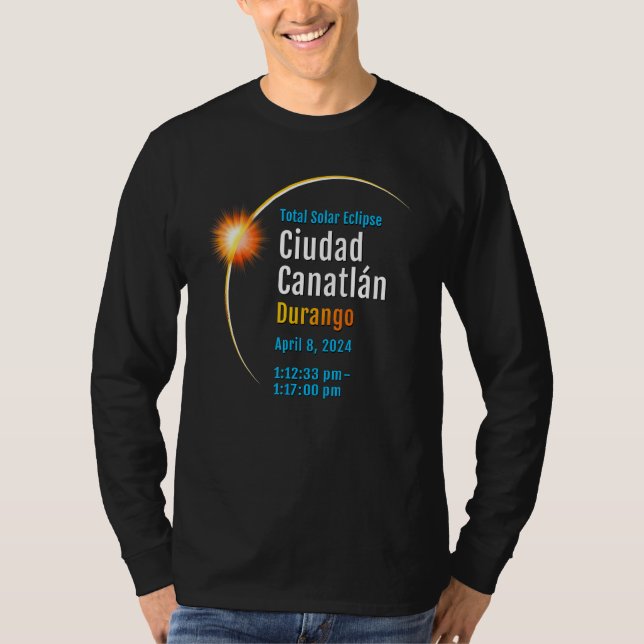Camiseta Eclipse solar total de Ciudad Canatlán México 2024 (Anverso)