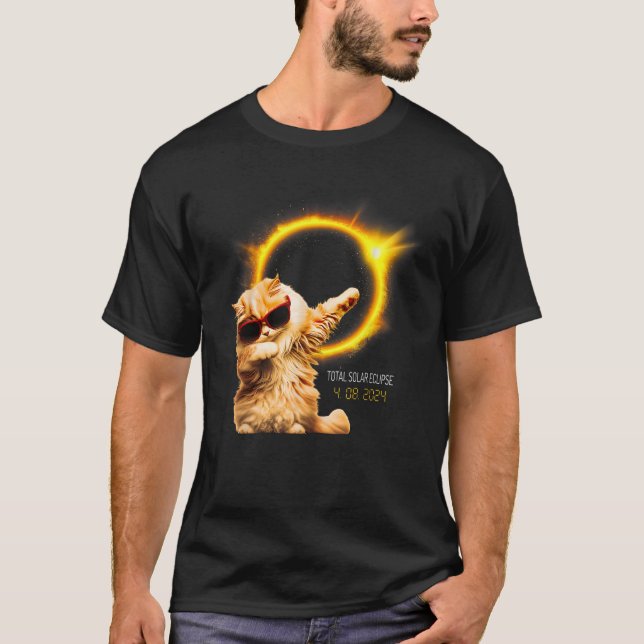 Camiseta Eclipse solar total de gato Dabbing América abril  (Anverso)