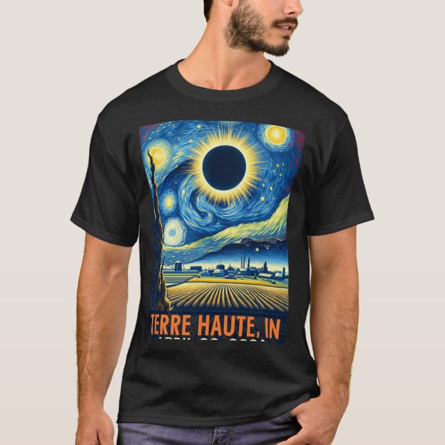 Camiseta Eclipse solar total de Haute Indiana 2024 Starry N (Anverso)