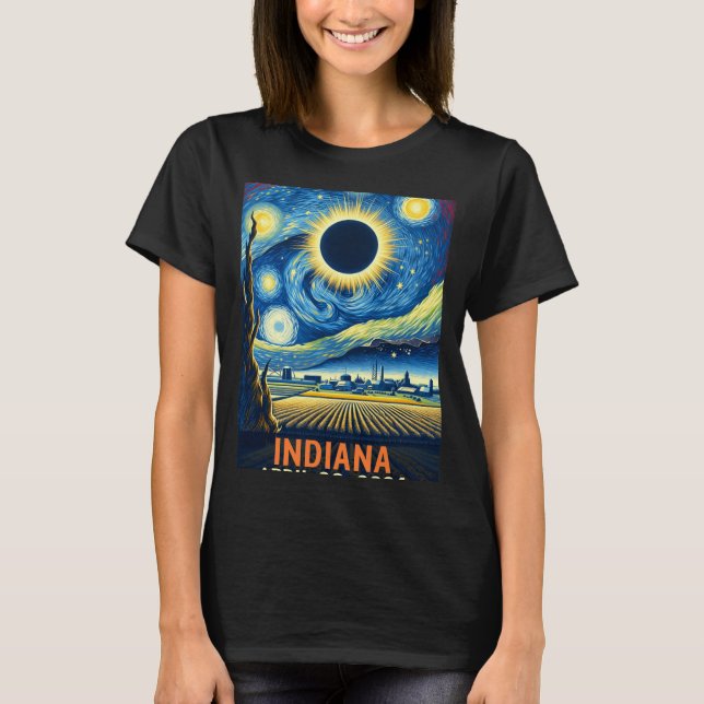 Camiseta Eclipse solar total de Indiana 2024 Starry Night V (Anverso)