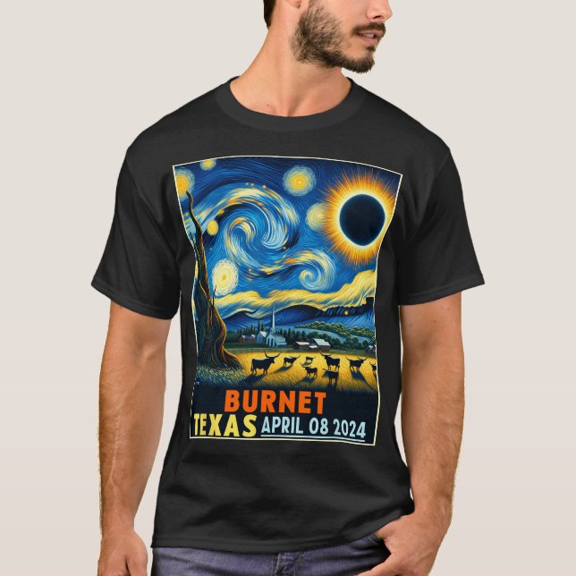 Camiseta Eclipse solar total de Texas 2024 Noche estrellada (Anverso)