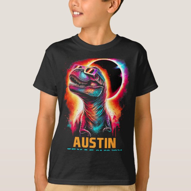Camiseta Eclipse solar total de Texas 2024 T Rex Dinosaur (Anverso)