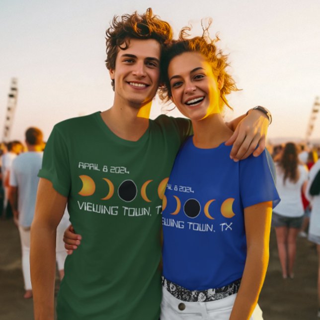 Camiseta Eclipse solar total del estado de la ciudad person (2024 Total Solar Eclipse Custom Town and State T-Shirt)