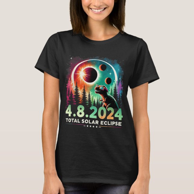 Camiseta Eclipse solar total Dinosaurio divertido con gafas (Anverso)