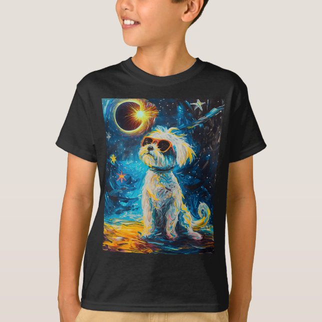 Camiseta Eclipse solar total perro maltés (Anverso)