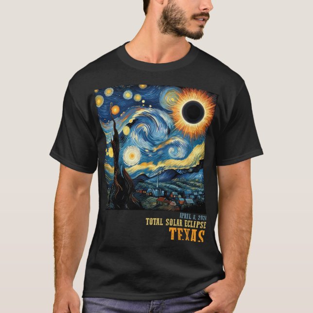 Camiseta Eclipse Solar Total Retro 2024 Texas Para Hombres  (Anverso)