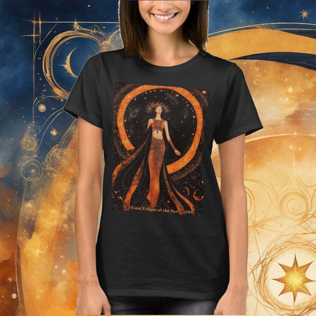 Camiseta Eclipse total de la diosa del sol 2024 negro (Subido por el creador)