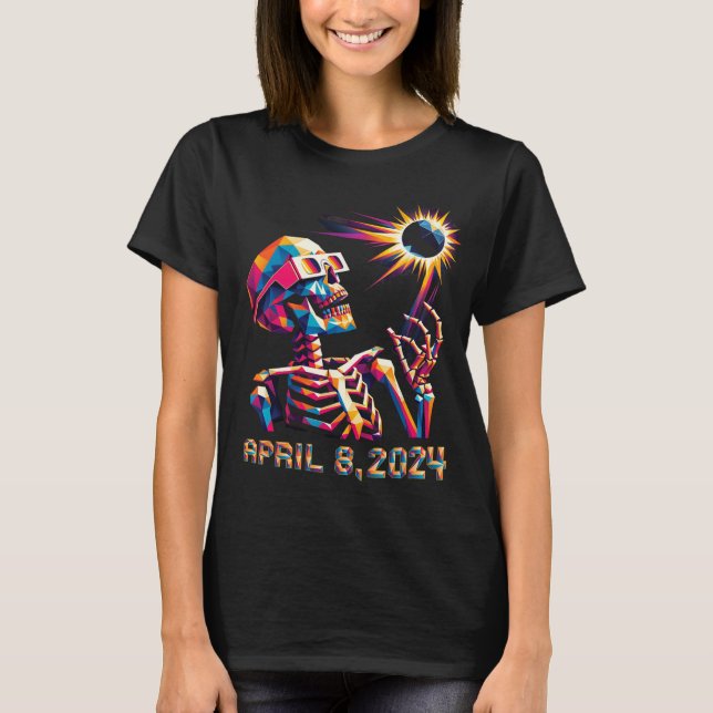 Camiseta Eclipse total de poly 8 de abril de 2024 Esqueleto (Anverso)