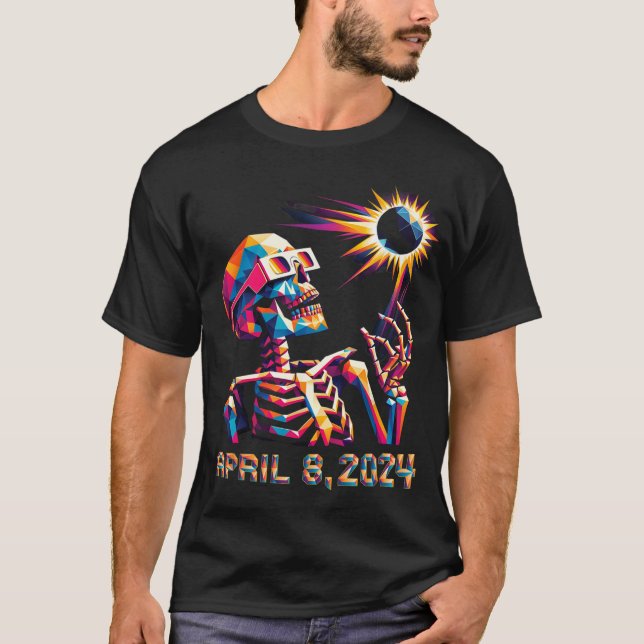 Camiseta Eclipse total de poly 8 de abril de 2024 Esqueleto (Anverso)