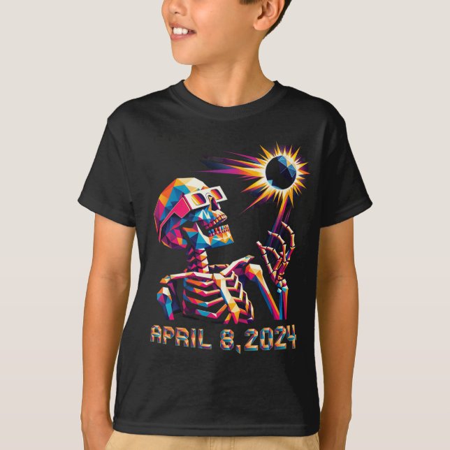 Camiseta Eclipse total de poly 8 de abril de 2024 Esqueleto (Anverso)