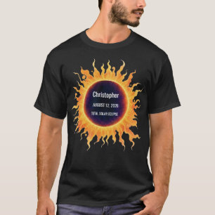 Camiseta Eclipse Total de Sol en Acuarela Negrita 2026 Nomb