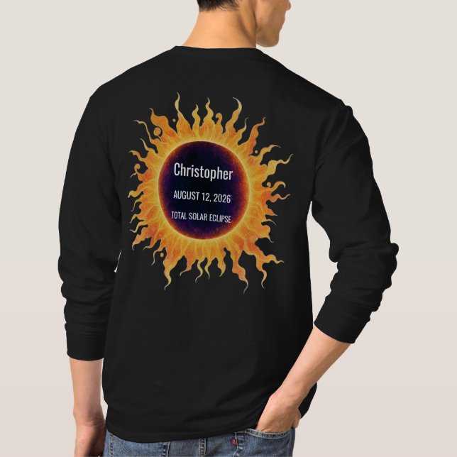 Camiseta Eclipse Total de Sol en Acuarela Negrita 2026 Nomb (Reverso)