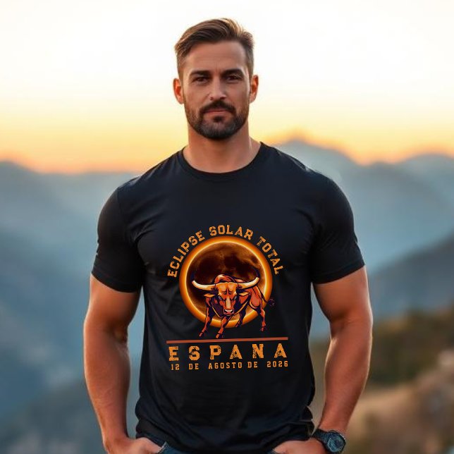 Camiseta Eclipse Total de Sol - España 2026 Toro en Español (Total Solar Eclipse- Spain 2026 Bull T-Shirt in Spanish)