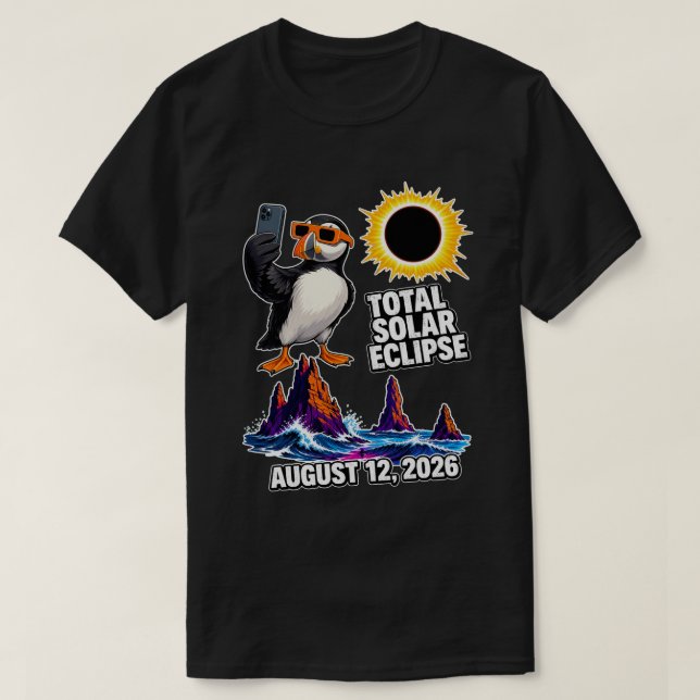 Camiseta Eclipse Total de Sol Selfie de Frailecillo Islandi (Diseño del anverso)