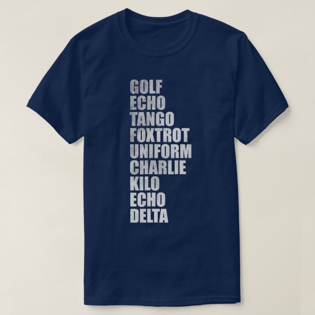 Camiseta Eco de golf tango foxtrot uniforme charlie kilo ec (Diseño del anverso)