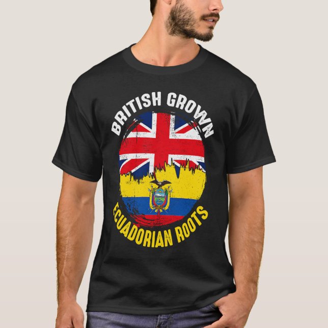 Camiseta Ecuatoriano británico creció con banderas de cosec (Anverso)