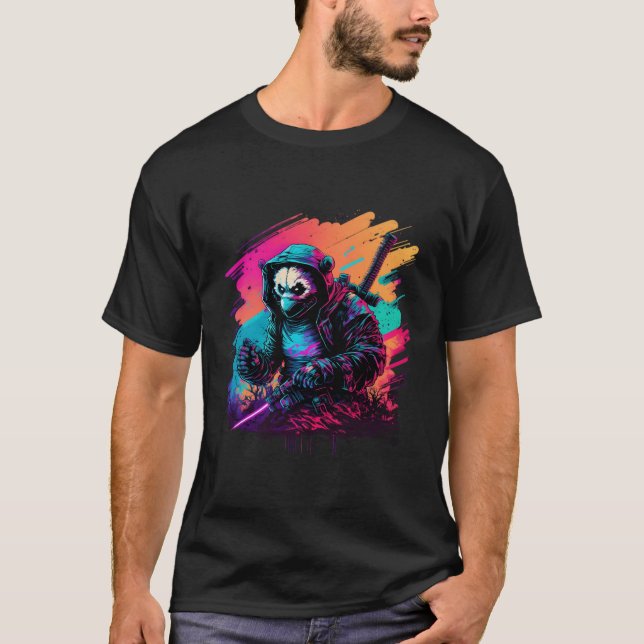 Camiseta Ed Panda Ninja Steampunk Synthwave (Anverso)