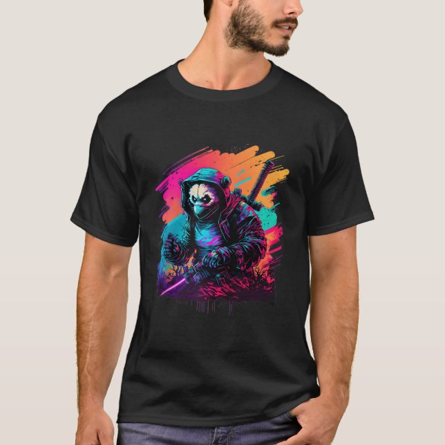 Camiseta Ed Panda Ninja Steampunk Synthwave Baseball (Anverso)