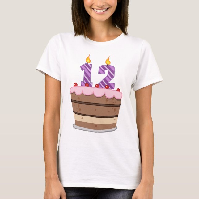 Camiseta Edad 12 en la torta de cumpleaños (Anverso)