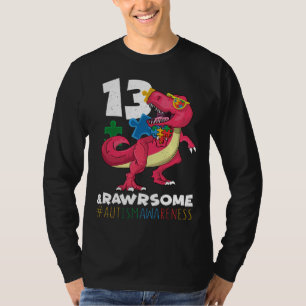Camiseta Edad 13 Dinosaurio Nació Rompecabezas Autismo Conc
