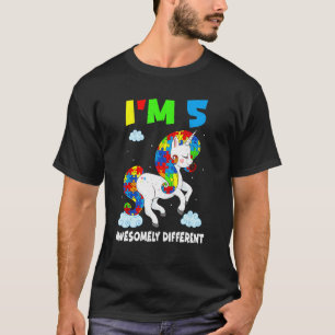 Camiseta Edad 5 años cumpleaños unicornio rompecabezas abri