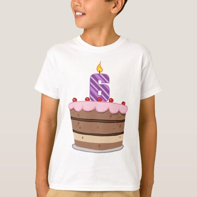 Camiseta Edad 6 en el pastel de cumpleaños (Anverso)