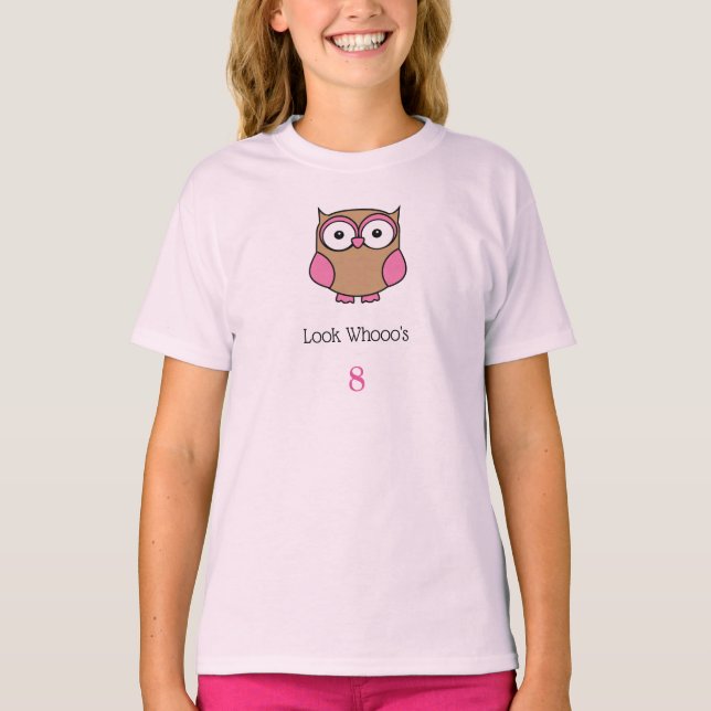 Camiseta Edad de Whooo: la mirada rosa de cumpleaños de búh (Anverso)