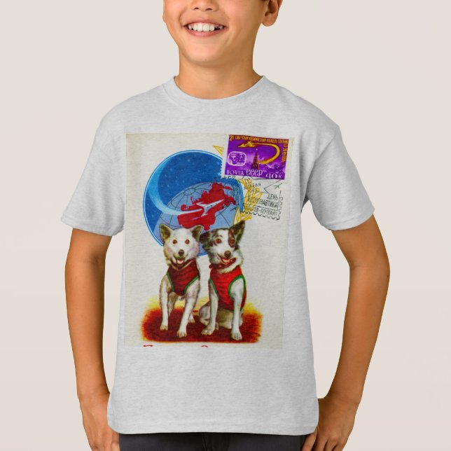 CAMISETA EDAD ESPACIAL DE RETRO (ASTRONAUTAS DE PERRO) (Anverso)