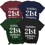Camiseta Edad personalizada del 21º cumpleaños del quad de<br><div class="desc">Celebra tu hito 21º cumpleaños con estilo con nuestra camiseta Personalizada Personalizada de Nacimiento 21º Nacimiento Squad de nombre Edad. Esta camisa es la manera perfecta de mostrar tu espíritu de brigada de cumpleaños mientras se agrega un toque personal con tu nombre y edad. Diseñada para la propia reina de...</div>