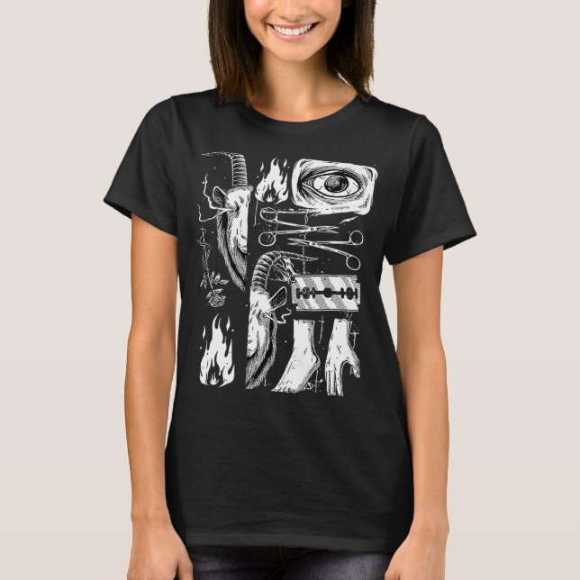 Camiseta Edgia gótica Grunge Baphomet Objetos Sharp emo・ (Anverso)