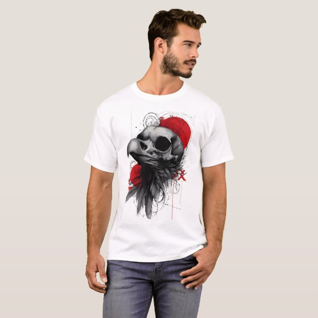 Camiseta Edgy Crow Skull Gothic Grunge Street Art T-Shirt (Anverso completo)