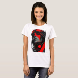 Camiseta Edgy Cyberpunk Dystopian Girl Red Target Women's