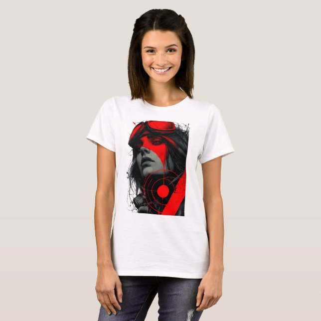 Camiseta Edgy Cyberpunk Dystopian Girl Red Target Women's (Anverso completo)