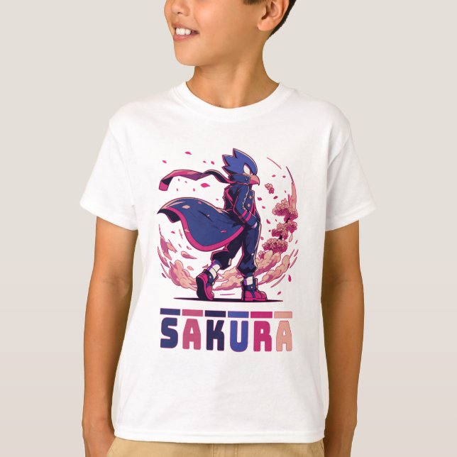 Camiseta Edgy Sakura Warrior Bird Anime Illustration (Anverso)