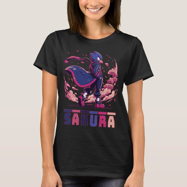 Camiseta Edgy Sakura Warrior Bird Anime Illustration (Anverso)