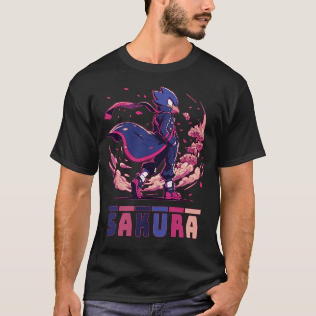 Camiseta Edgy Sakura Warrior Bird Anime Illustration (Anverso)