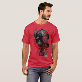 Camiseta Edgy Samurai Warrior Japanese Ink Art Red Sun