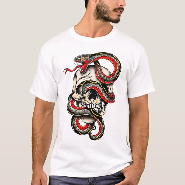 Camiseta Edgy Snake Wrapped Skull Gráfico (Anverso)