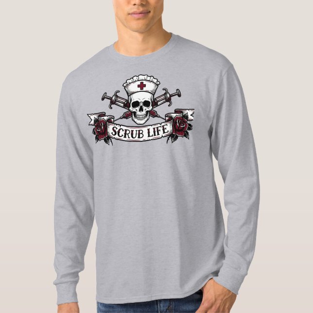 Camiseta Edgy Tattoo Skull Nurse Scrub Life Iphone Case (Anverso)