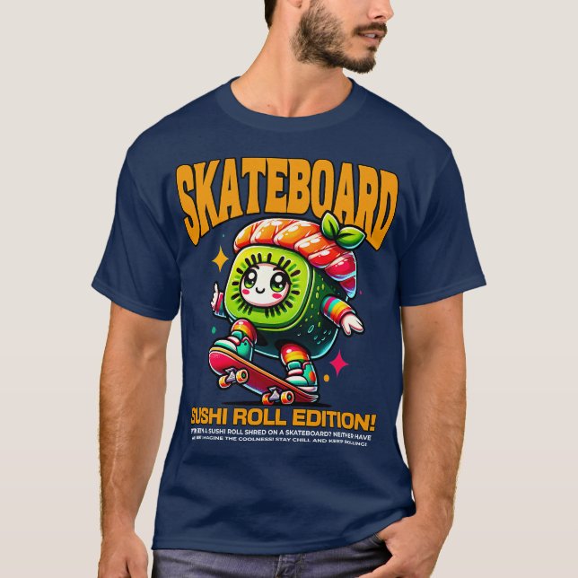 Camiseta Edición del rollo de sushi con skateboard (Anverso)