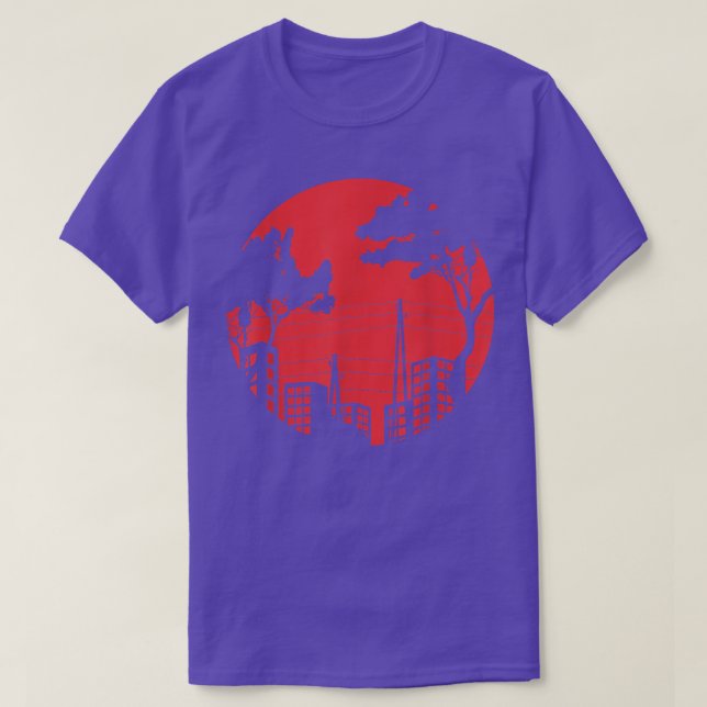 Camiseta Edificio Creepy Night Red Moon City View (2) (Diseño del anverso)