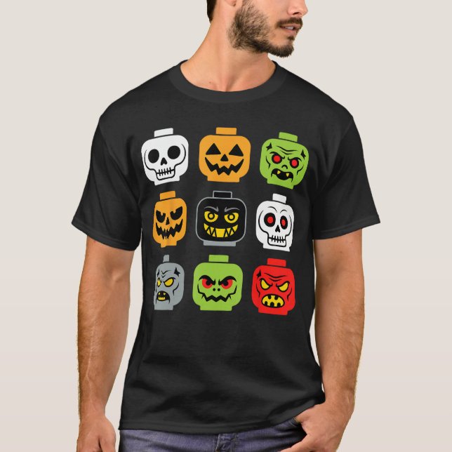 Camiseta Edificio de Halloween Ladrillo Cabeza Hombres Adul (Anverso)