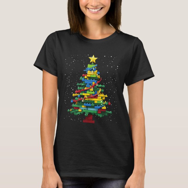 Camiseta Edificio de ladrillo de bloques de árbol de Navida (Anverso)